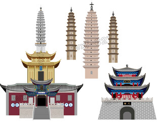 大理地标鸡足山大理古城大理三塔