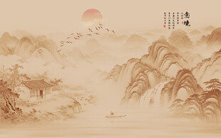 古风水墨山水意境图