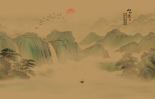 中式古风古典山水画背景