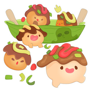 章鱼小丸子章鱼烧快餐美食插画