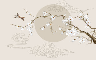 花鸟祥云背景墙