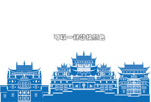 香格里拉地标松赞林寺矢量图