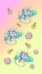 梦幻多彩卡通收音机与装饰元素