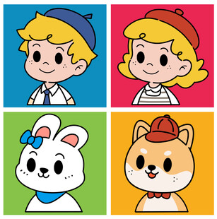 可爱卡通情侣动物头像插画