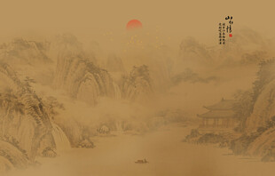 中式古风古典山水画背景