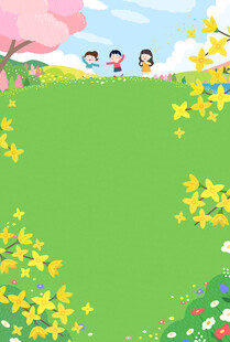 春天踏青迎春花樱花春游儿童插画