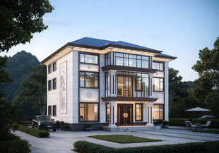 三层中式别墅外观展示效果图设计