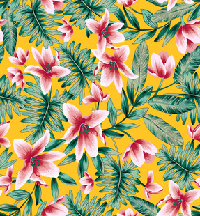 热带花卉手绘数码印花