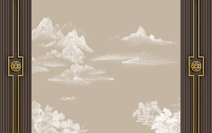 宋氏美学线描山水形象墙