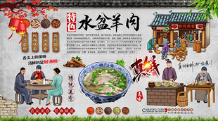 水盆羊肉背景墙