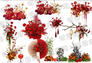 中式红色节庆美陈布置花卉素材