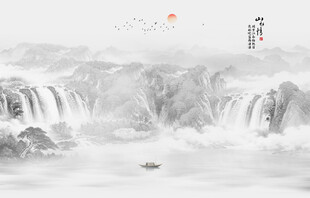 国画山水画背景墙