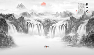 水墨山水画背景墙