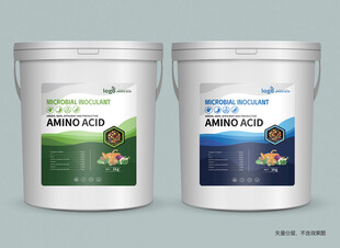 两桶不同图案的涂料产品肥料包装