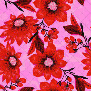 粉色背景上的艳丽花卉图案
