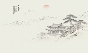 中国风古画山水画沙发电视背景墙