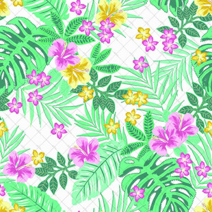 热带花卉绿叶图案背景