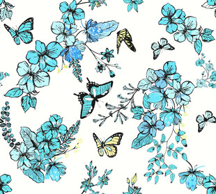 蓝花蝴蝶清新图案设计