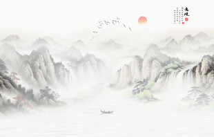 新中式屏风山水画