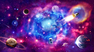 梦幻宇宙漩涡外太空火箭星球背景