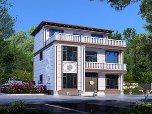 农村三层中式别墅外观设计图效果