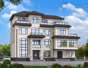 农村四层中式别墅外观设计图效果