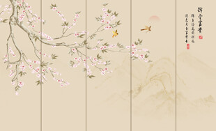新中式花鸟画花卉背景墙