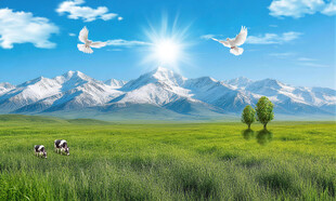 蓝天白云雪山大草原