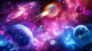 宇宙漩涡外太空火箭银河星球背景