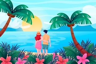 海边情侣赏景浪漫时刻