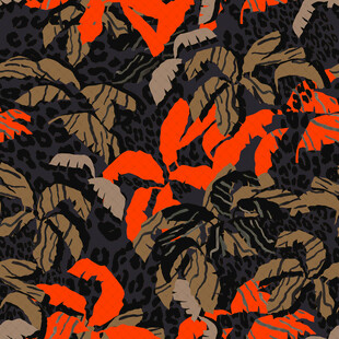 橙黑花卉图案纹理