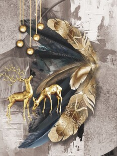 金色轻奢羽毛麋鹿装饰画