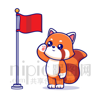 可爱卡通敬礼的熊猫浣熊