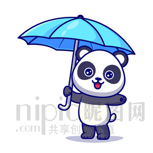 可爱卡通打伞的大熊猫