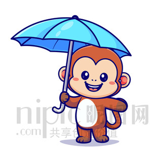 可爱卡通打伞的猴子