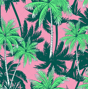 粉色背景下的热带棕榈树图案
