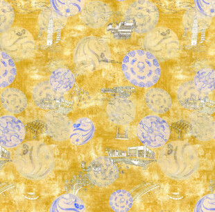 金色底青花瓷图案纹理