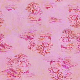 粉色中式山水图案布料