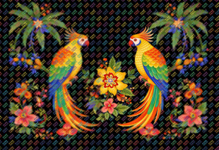 双彩鹦鹉花卉图案设计