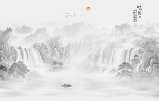 新中式国画山水墨画背景墙