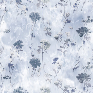 蓝白花卉图案布料纹理