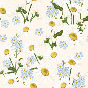 小雏菊花卉无缝背景图案