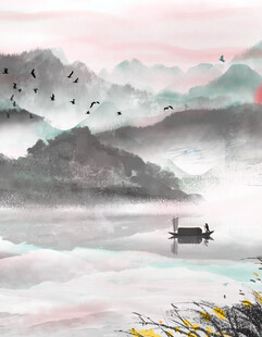 水墨山水孤舟诗意图景