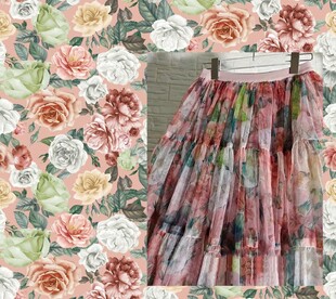 花卉背景下的多彩飘逸裙子