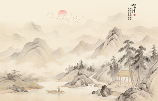 中式古风古典山水画背景图