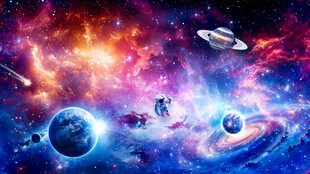 梦幻银河星空太空星球宇航员背景