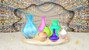 独立多彩瓶摆件瓷器石材背景石块