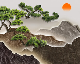 迎客松山水背景墙