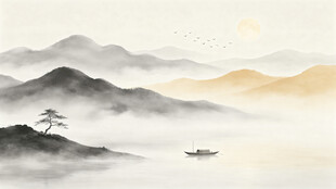 中式意境水墨山水画