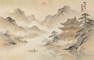 新中式屏风古风水墨山水画背景墙